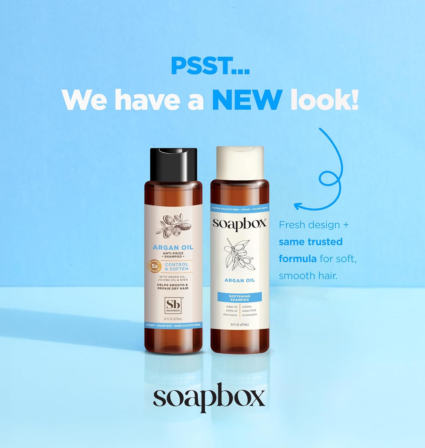 Soapbox Shampoo, Vegan & Cruelty Free Hydrating Shampoo with Argan Oil with Shea Butter, Color Safe, Paraben and Harsh Sulfate Free All Natural Hair Cleanser, 16oz (Pack of 3)