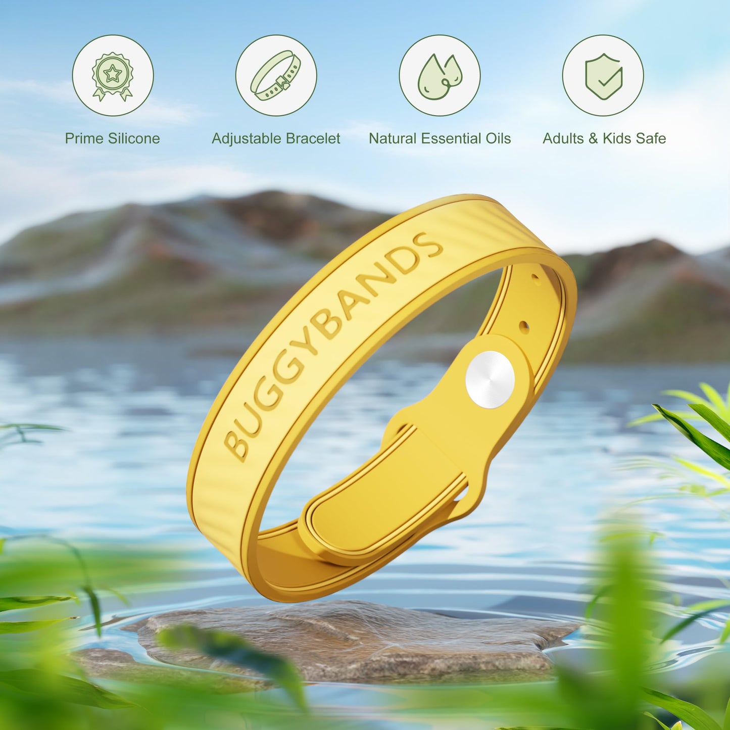 BuggyBands 12 Pack Mosquito Repellent Bracelets Silicone Mosquito Repellent Bands with DEET Free, Natural & Waterproof Bug Wristbands for Kids and Adults, Outdoor Traveling Protection
