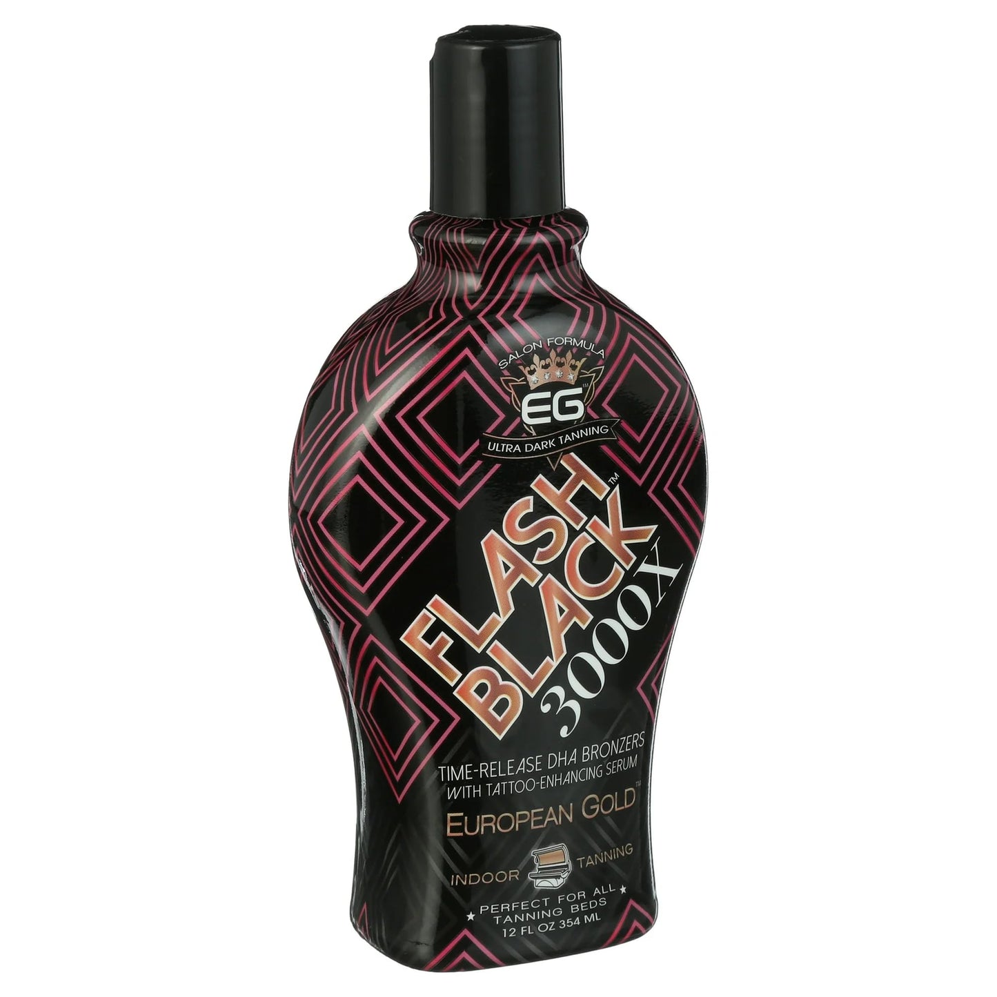Set of 2: European Gold Flash Black 3000X Indoor Tanning Lotion with Time-Release DHA Bronzers, 12 oz