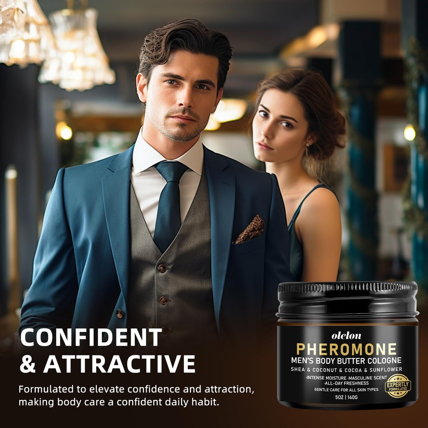 OLELON Pheromone Body Butter for Men, Cologned Body Skin Cream with Shea & Cocoa & Coconut & Sunflower, Long-Lasting Refresh, Deep Hydration, Non-Greasy, Alcohol-Free, All-Day Fragrance