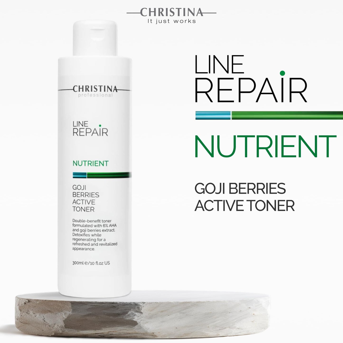 Christina Line Repair Nutrient Goji Berries Glycolic Acid Toner for Face | Regeneration, Skin Alignment Facial Toner | Suitable for Acne, Black Spots 300ml