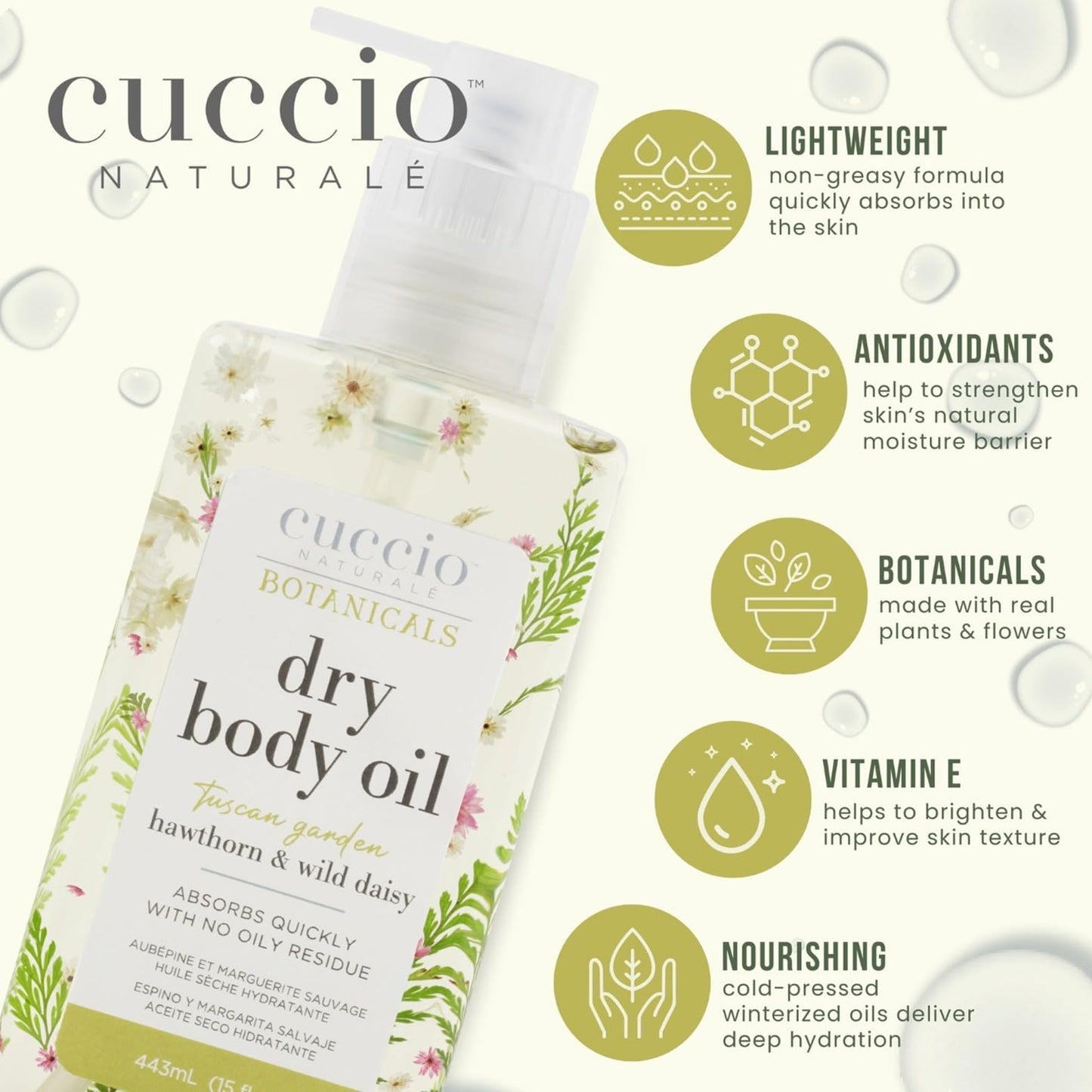 Cuccio Naturale Hydrating Dry Body Oil – Violet & Delicate Peony, Fast‑Absorbing Non‑Greasy Moisturizer for Soft Radiant Skin, 15 fl oz