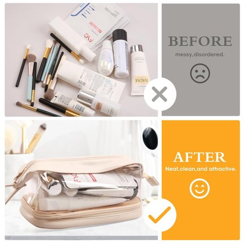 Abiudeng Large Makeup Bag,Clear shower bag,Waterproof Cosmetic Bag,Make up Travel Bag Essentials,Cute Travel Toiletry Bag for Women Makeup Bag Organizer with Bottom Pouch,Travel Size Toiletries Bag