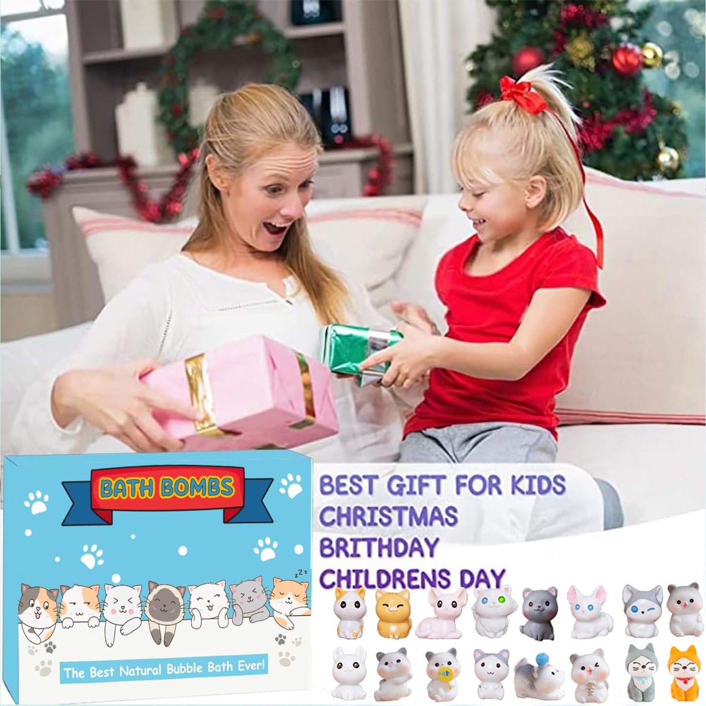 Bath Bombs for Kids with Surprise Inside for Boys Girls Toddlers 20 Pack Kids Bath Bombs Gift Set Organic Bubble with Kitten Inside Natural Handmade Bath Bombs