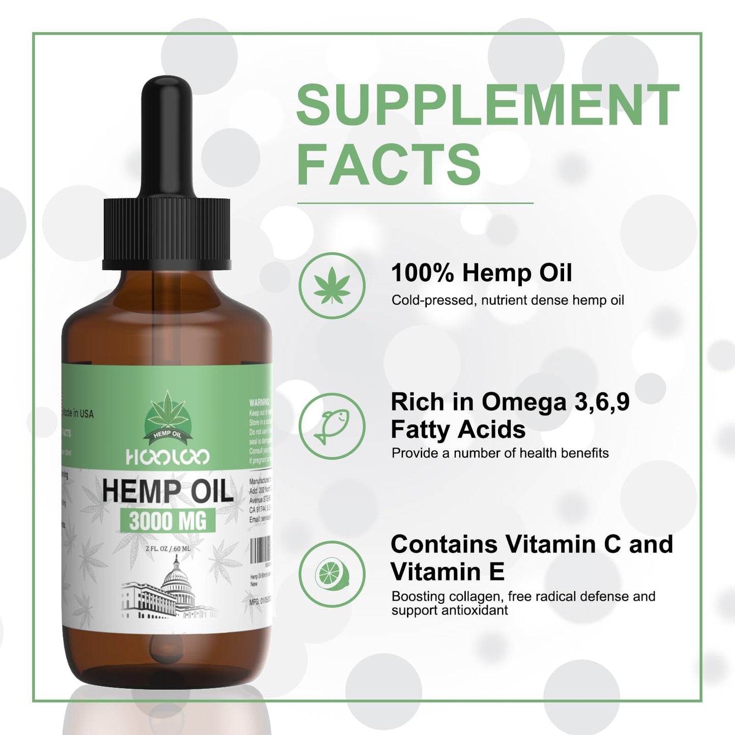 HOOLOO Hemp Oil for Adults 3000MG for Bedtime Support, Unwind, Relief Muscle Joint Discomfort, Allergen Free, 2Fl Oz, Made in USA