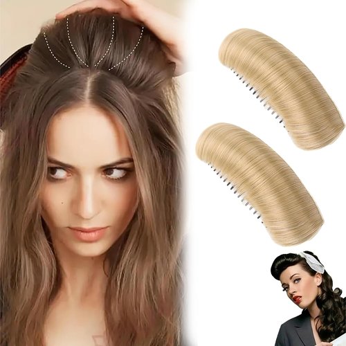 Invisible Fluffy Hair Pad, Natural Hair Bump Clip for Volume, DIY Heighten Hair, Fluffy Hair Pad Styling Insert Tool, Hair Bun Invisible False Hair Clip(2pcs, Blonde)