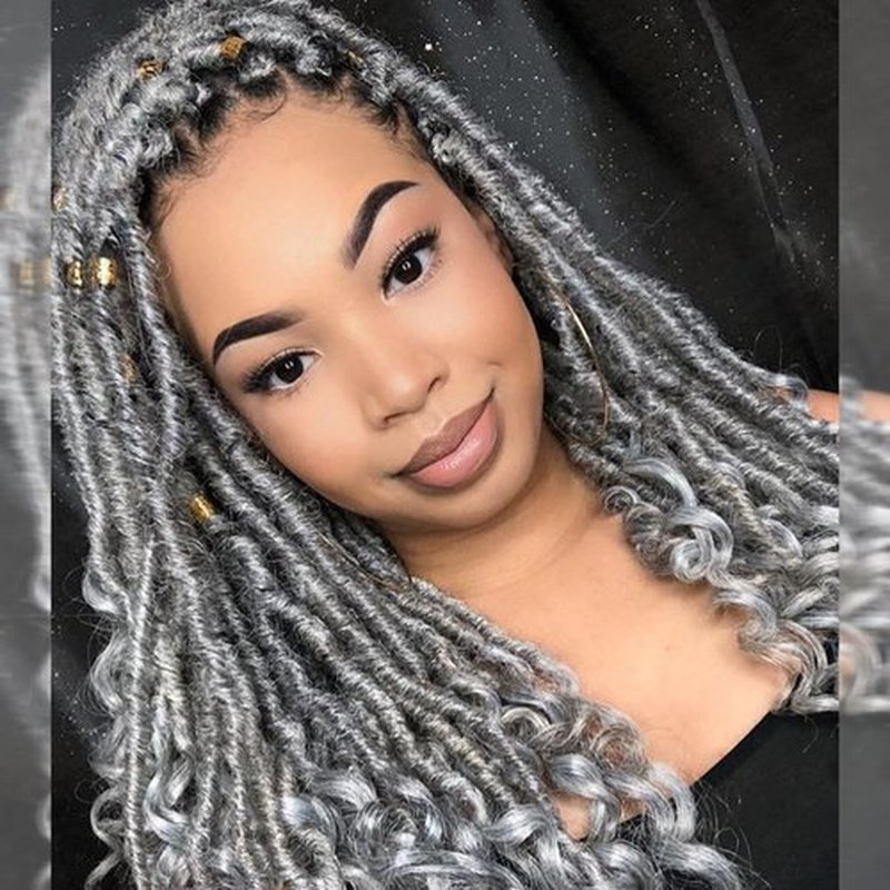 Faux Locs Crochet Hair 6 Packs 10 Inches Soft Straight Goddess Locs Crochet Hair for Women Pre Looped Crochet Braids with Curly Hair Locs Synthetic Hair Extensions(Grey#)