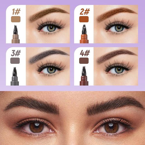 Microblading Eyebrow Pen, 2024 New Magic Eyebrow Pencil with 4 Fork Tip, Natural Brows Eyebrow Pen, Waterproof Fine Stroke Brow Pencil (Gray)