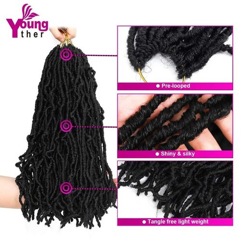 Youngther New Faux Locs Crochet Hair 24 inch 7 Packs Soft Crochet Locs For Natural Butterfly Locs Style - Pre Looped Goddess Locs Crocher Hair For Balck Women Synthetic Braiding Hair Extensions