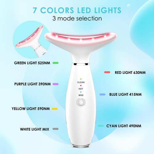 Anti 𝖶rinkles Facial Massager Red-Light-Therapy-for-Face and Neck, Face 𝖲 culpting Tool with 7 Color, at-Home Face Tool for Skin Care (White)