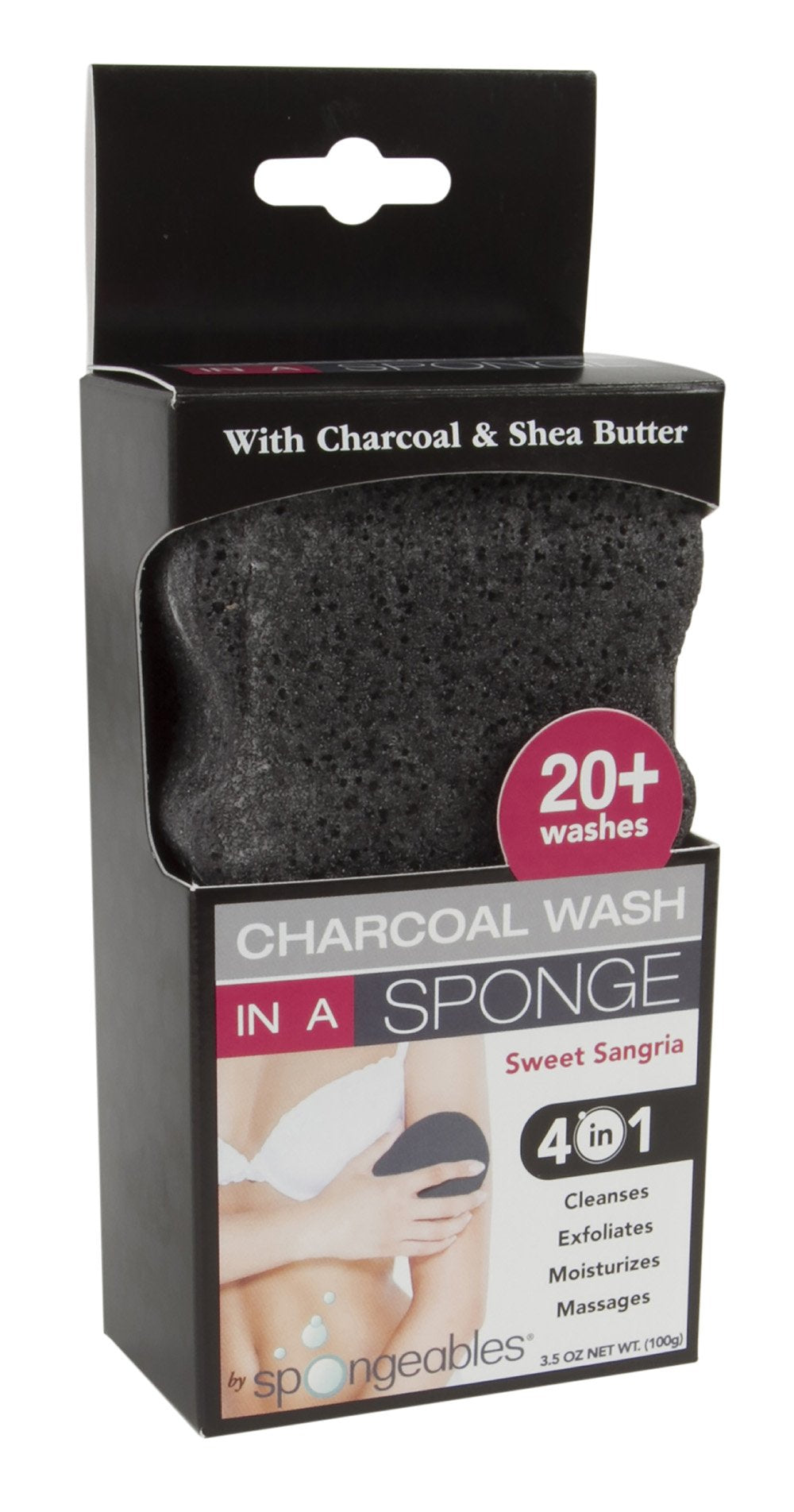 Spongeables Charcoal Body Wash in a Sponge, Detoxifier and Moisturizer for Healthy Skin Glow, Sweet Sangria, 1 Count