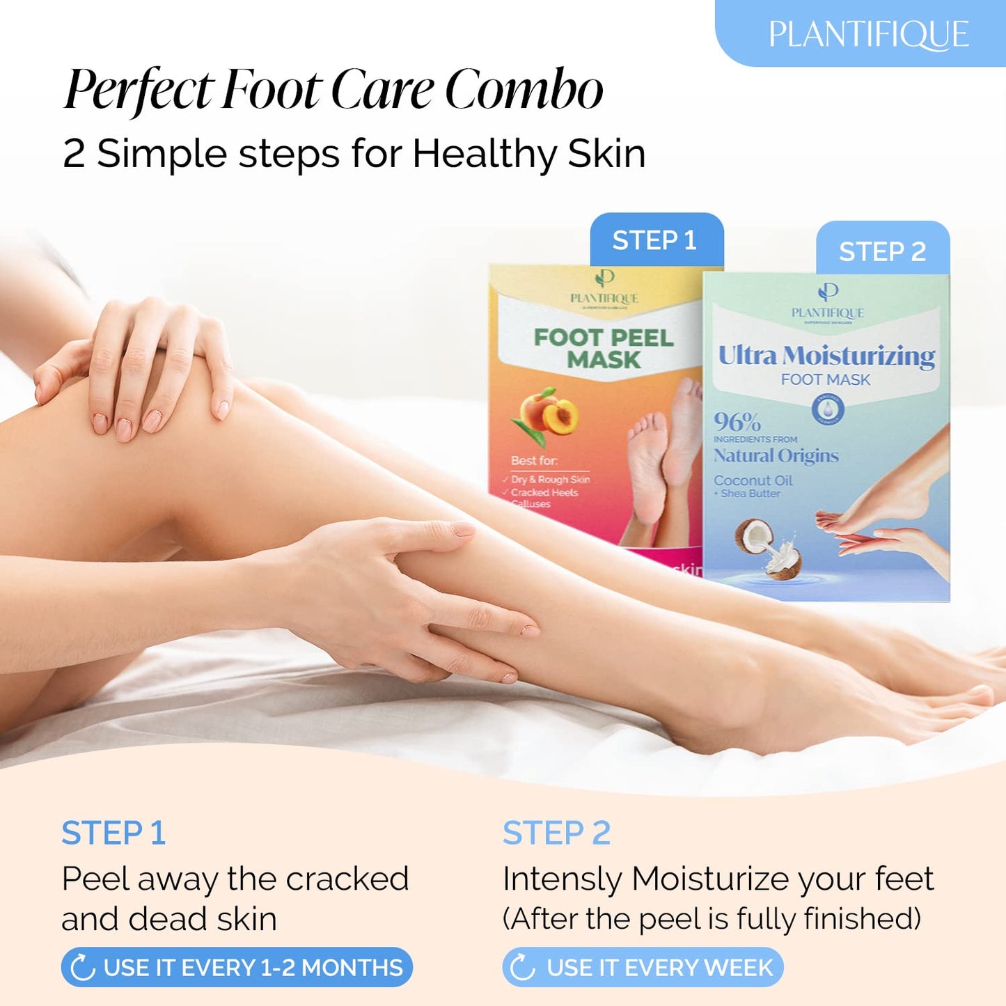 PLANTIFIQUE Korean Hydrating Foot Mask for Dry Cracked Feet, 4 Pairs & Box | Moisturizing Socks for Baby Soft Feet - Softens Heels with Coconut Oil, Shea Butter & Macadamia Seed Oil