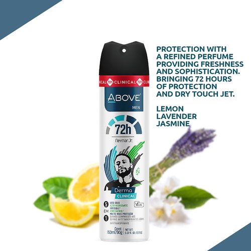 ABOVE Neymar Jr - 72 Hours Derma Clinical Antiperspirant Deodorant Set for Men - Dry Spray Protects Against Sweat and Body Odor - Delivers Instant Freshness - Alcohol and Stain Free - 4 pc