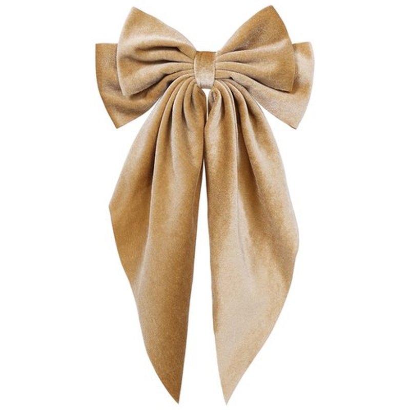 Khaki Velvet Hair Bows with Long Tail for Women Girls Thick Hair Ponytail Holder Decor Accessory, Velvet Ribbon Bow-Knot French Hair Barrette Clip Fall Winter Early Spring Headwear