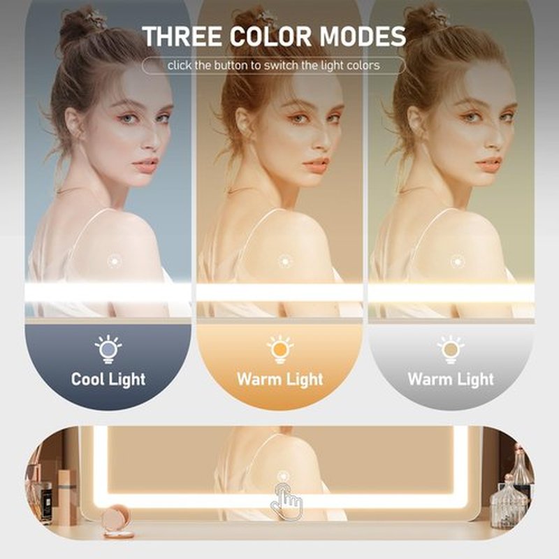 Gvnkvn Ligheted Vanity Mirror with Lights, 14" x 12" LED Makeup Mirror, 3 Modes Light, Smart Touch Control Dimmable, 360°Rotation, Rectangle Gold Frame