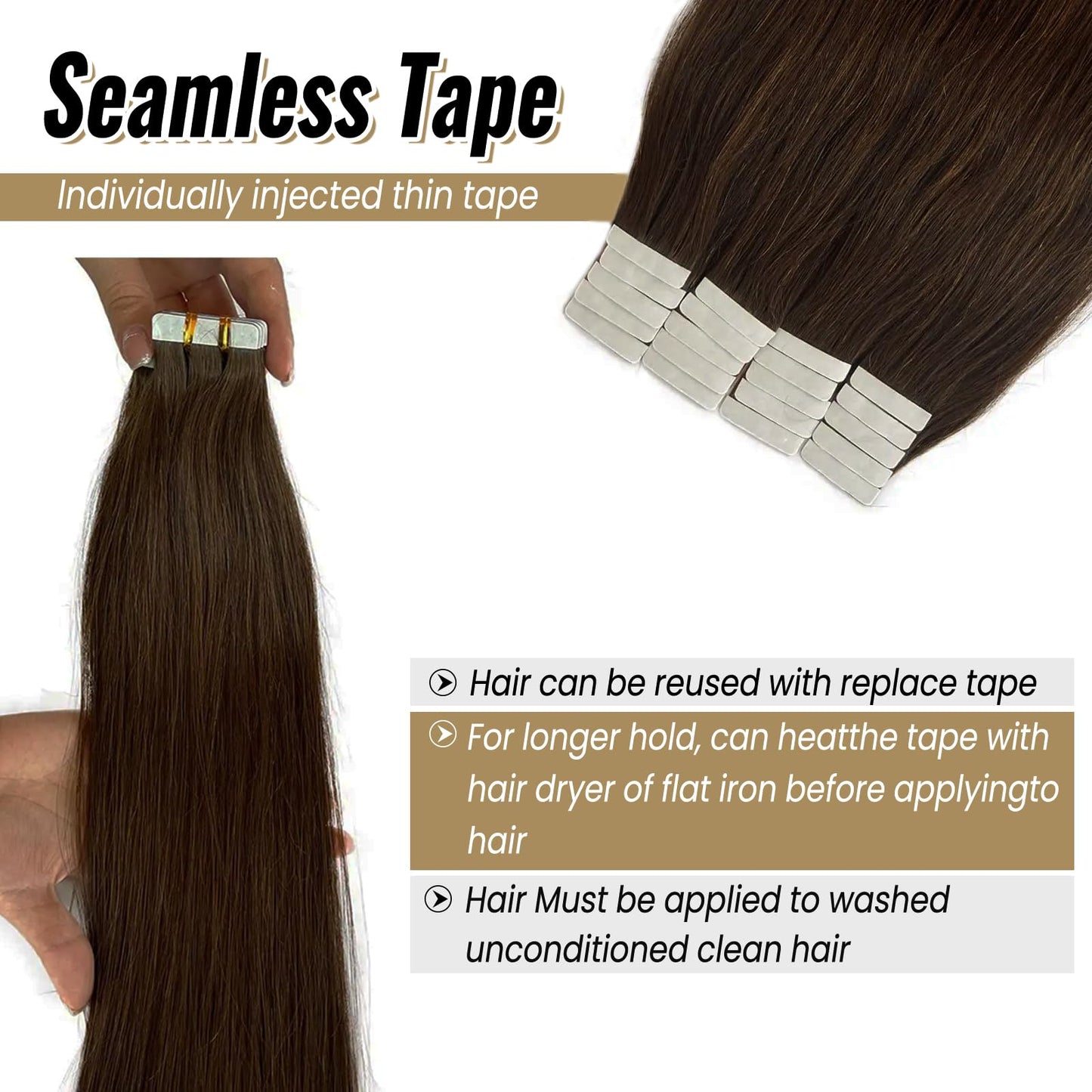 Brown Tape in Hair Extension Human Hair 20Inch 50g 20PCS Skin Weft Remy Straight Hair 2# Dark Brown Real Human Hair Extension