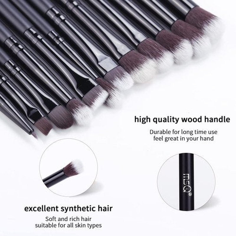 MSQ Eye Makeup Brushes 12pcs Eyeshadow Makeup Brushes Set with Soft Synthetic Hairs & Real Wood Handle for Eyeshadow, Eyebrow, Eyeliner, Blending(Black without bag)