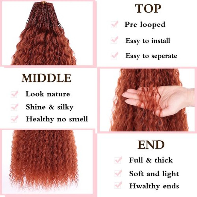 Xtrend Ginger Pre Looped Micro Brazilian Kinky Curly Crochet Hair 8 Packs 24 Inch Micro Curly Braiding Hair Extensions Synthetic Deep Wave For Mini Senegalese Twist Hair For Boho(30 Strands/Pack，350#)