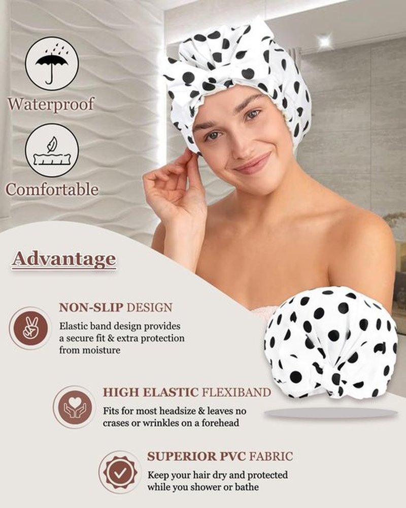 Luvruitaky Shower Cap Luxury Shower Caps for Women Reusable Waterproof Hair Cap for Shower with Adjustable Bowknot Hair Bath Cap (White)