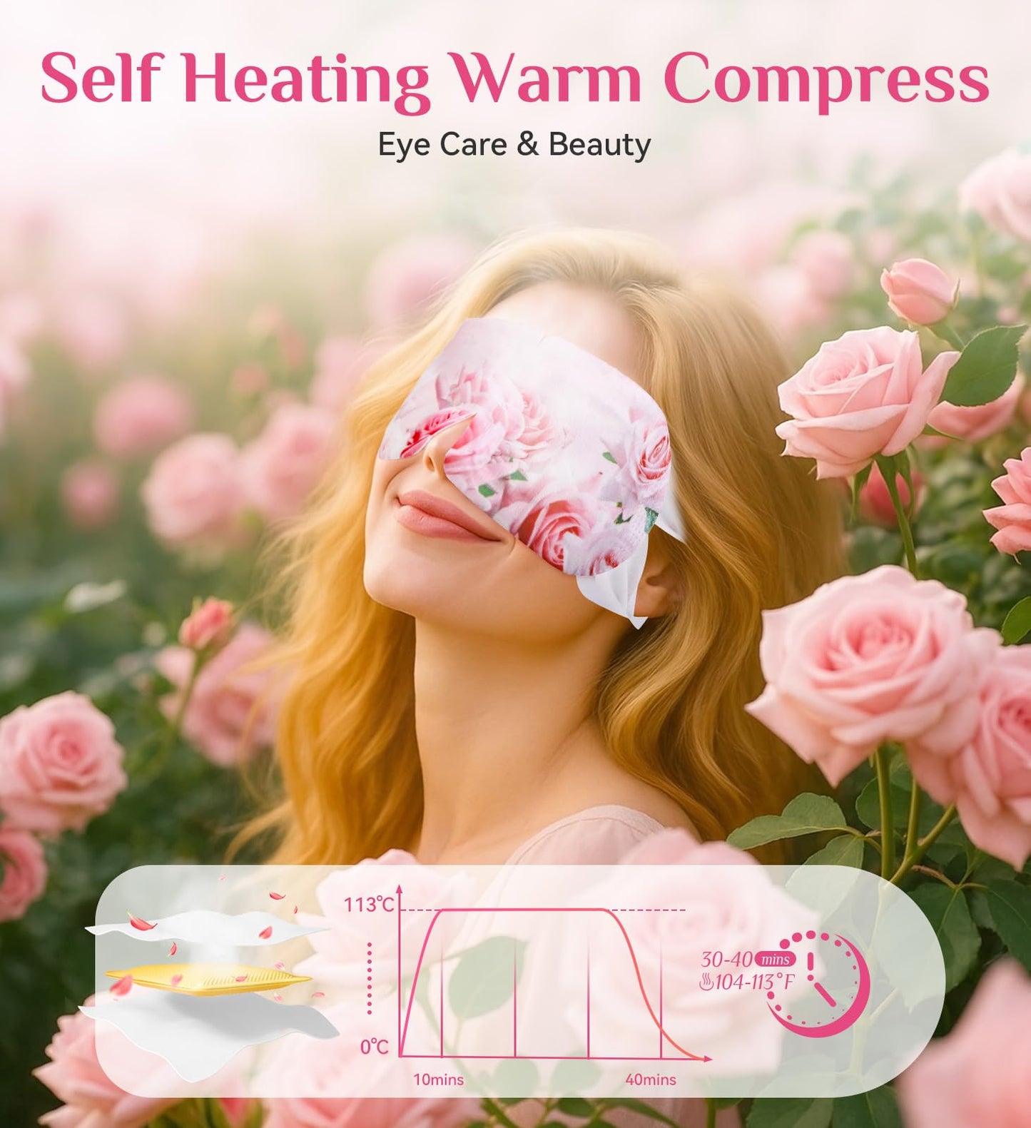 ZHENYEMEI 6 Packs Rose Heated Eye Mask - Heating Eye Mask Warm Compress for Dry Eyes Puffiness Dark Circles Sleep Stye Irritation Stress Relief Self Care Wellness Spa Relaxation Gift