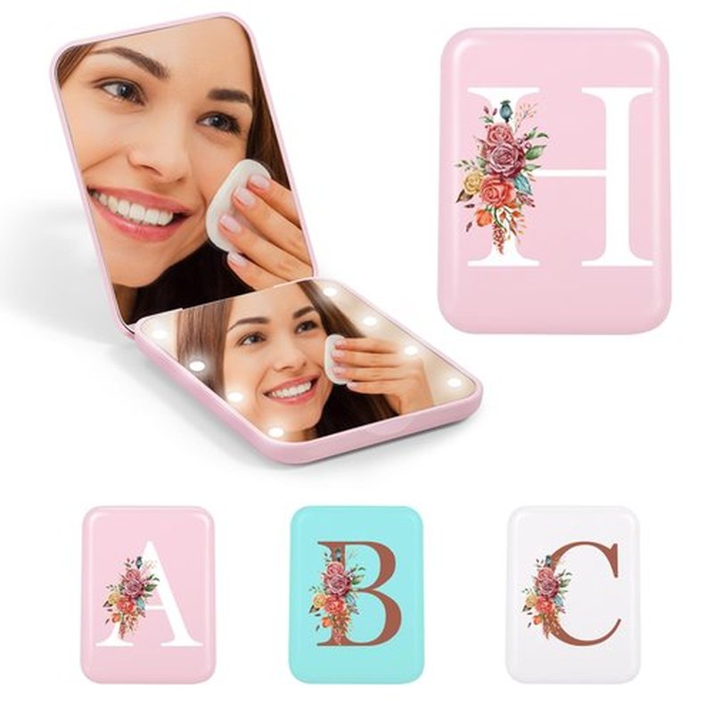 STINI Travel Compact Mirror - Makeup Mirror with Light, Compact Mirror, Small Pocket Mirror, Portable Makeup Mirror 1X/3X Magnification Compact LED Mirror Initial H