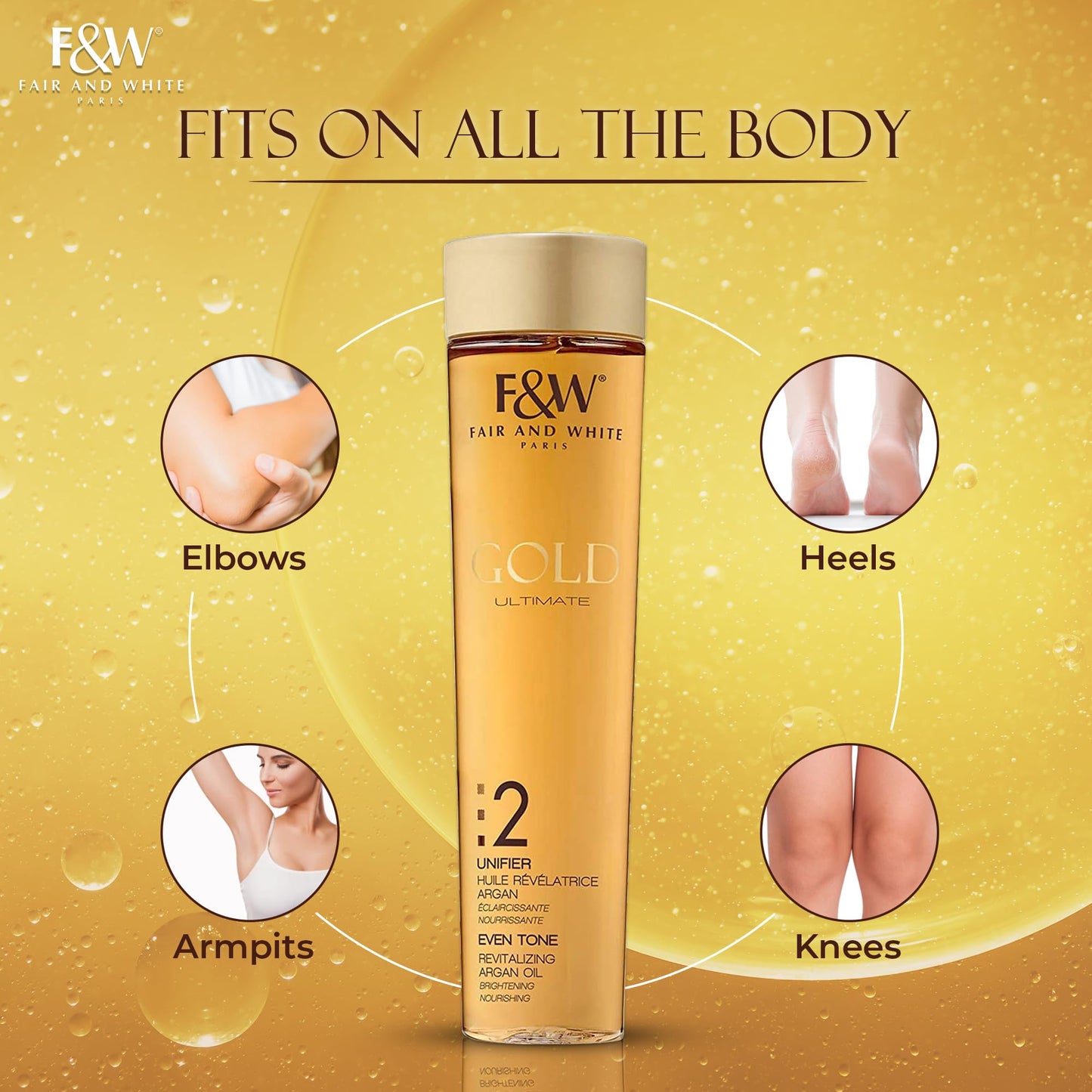 FAIR & WHITE 2: Gold Revitalizing Argan Oil - Nourishing & Brightening, Hydroquinone-Free, 200ml / 6.76fl.oz.
