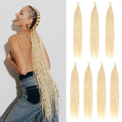 ZRQ 7 Packs Blonde Ocean Wave Crochet Hair 30 Inch Brown Long Deep Twist Crochet Hair For Beach Curl Braiding Hair, Curly Wavy Deep Wave Braiding Hair Extensions #613