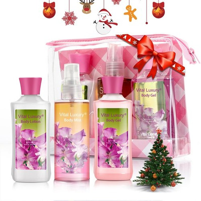 Vital Luxury Bath & Body Care Travel Set Pea Flower Scent Home Spa Set with Body Lotion, Shower Gel and Fragrance Mist, Birthday Mother's Valentine's Day Gifts for Her and Him