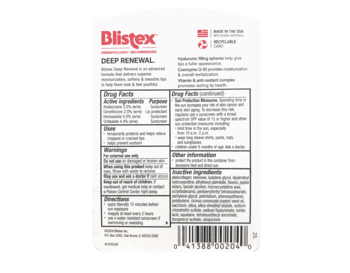 Blistex Deep Renewal Lip Protectant Sunscreen Balm, 0.13 Ounces (Pack of 2)