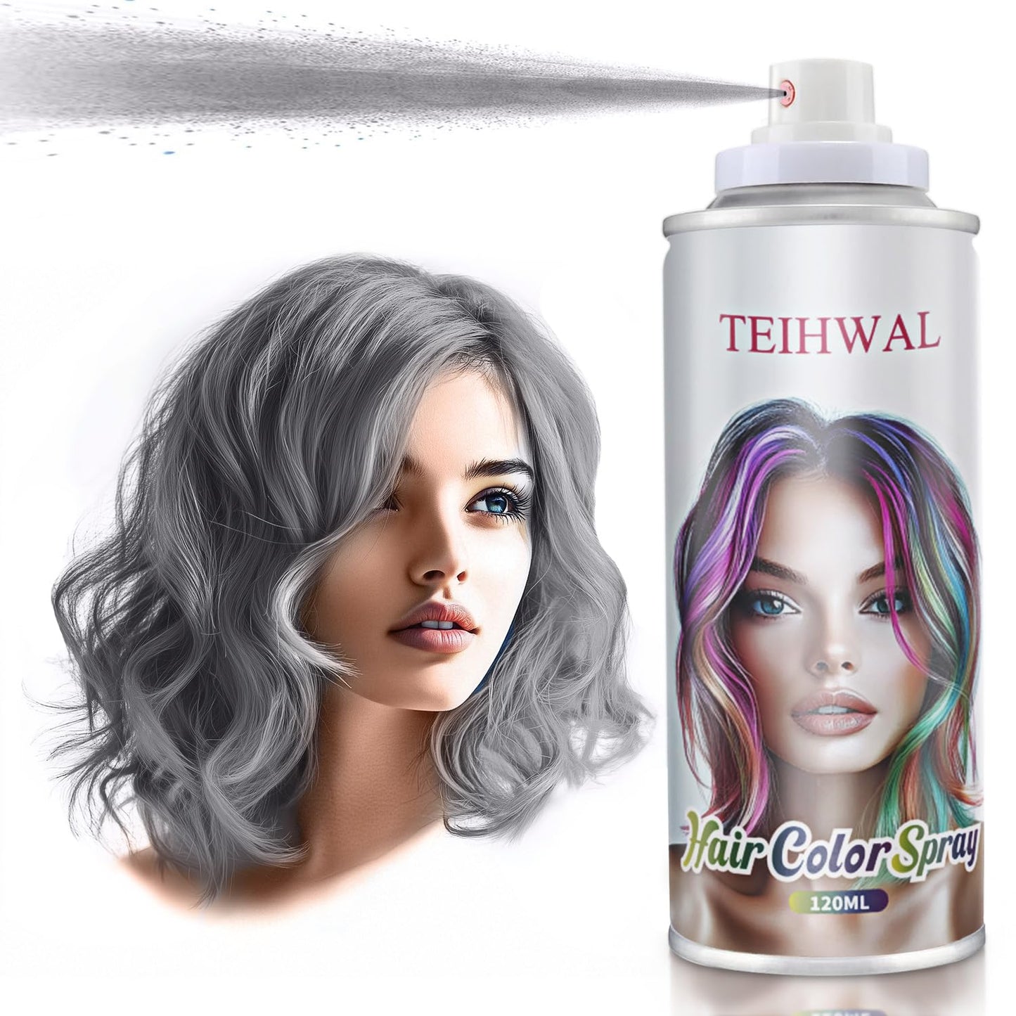 TEIHWAL Temporary Hair Color Spray Gray Hair Spray,One Time Use Grey Hair Dye for Christmas Halloween Cosplay Party-Gray