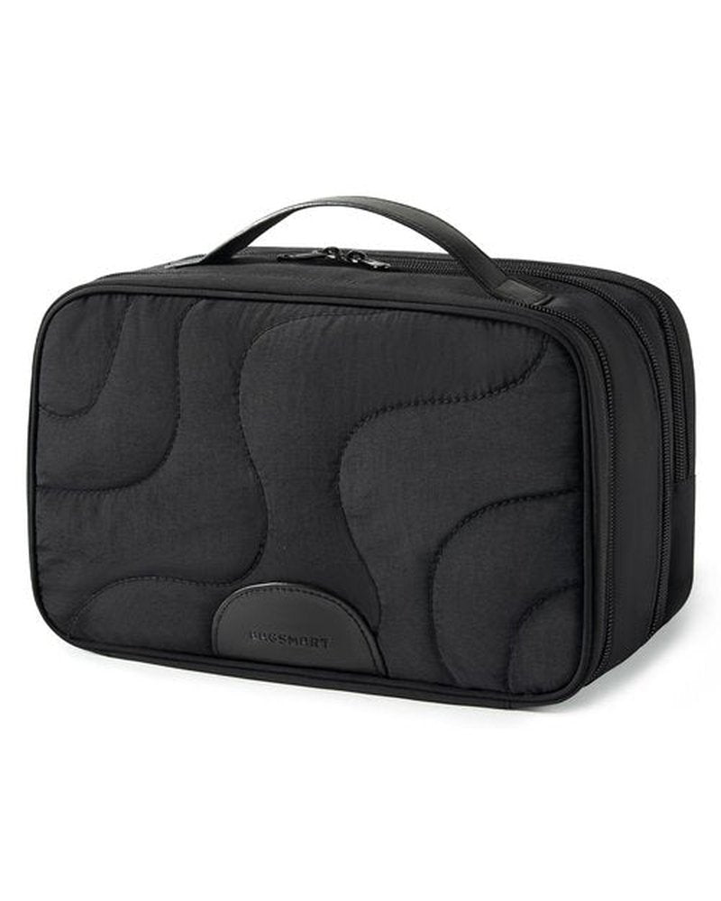 BAGSMART Toiletry Bag for Women, Wide-open Makeup Bag Organizer for Travel Essentials Travel-size, Water-resistant Large Capacity Cosmetic Bag for Accessories, Shampoo, Toiletries with Handle, Black