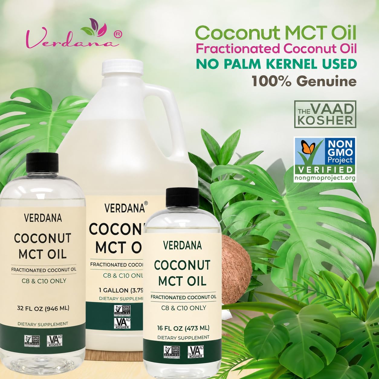 Verdana Food Grade MCT Oil 32 oz – For Keto Coffee, Unflavored Natural Oil Pulling Mouthwash & Massage - 100% Coconut Derived Fractionated Oil – Medium Chain Triglycerides C8 C10 –Non-GMO, Kosher