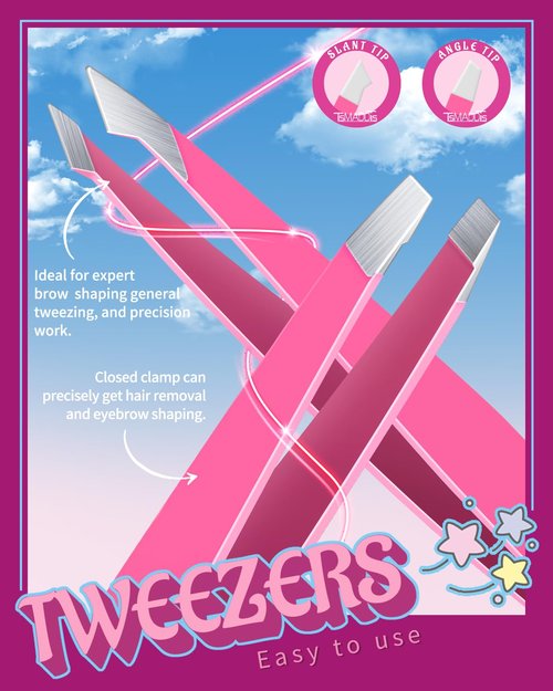 TsMADDTs 7 Pcs Tweezers Set, Tweezers for Women Facial Hair, Precision Tweezer for Eyebrows with Curved Scissors and Eyebrow Brush for Ingrown Hair