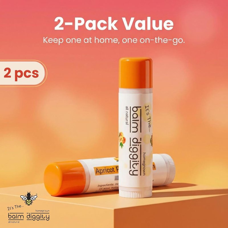 Apricot Peach Lip Balm - Moisturizing Shea Butter & Coconut Oil - 0.15 oz Each | 2 Pack