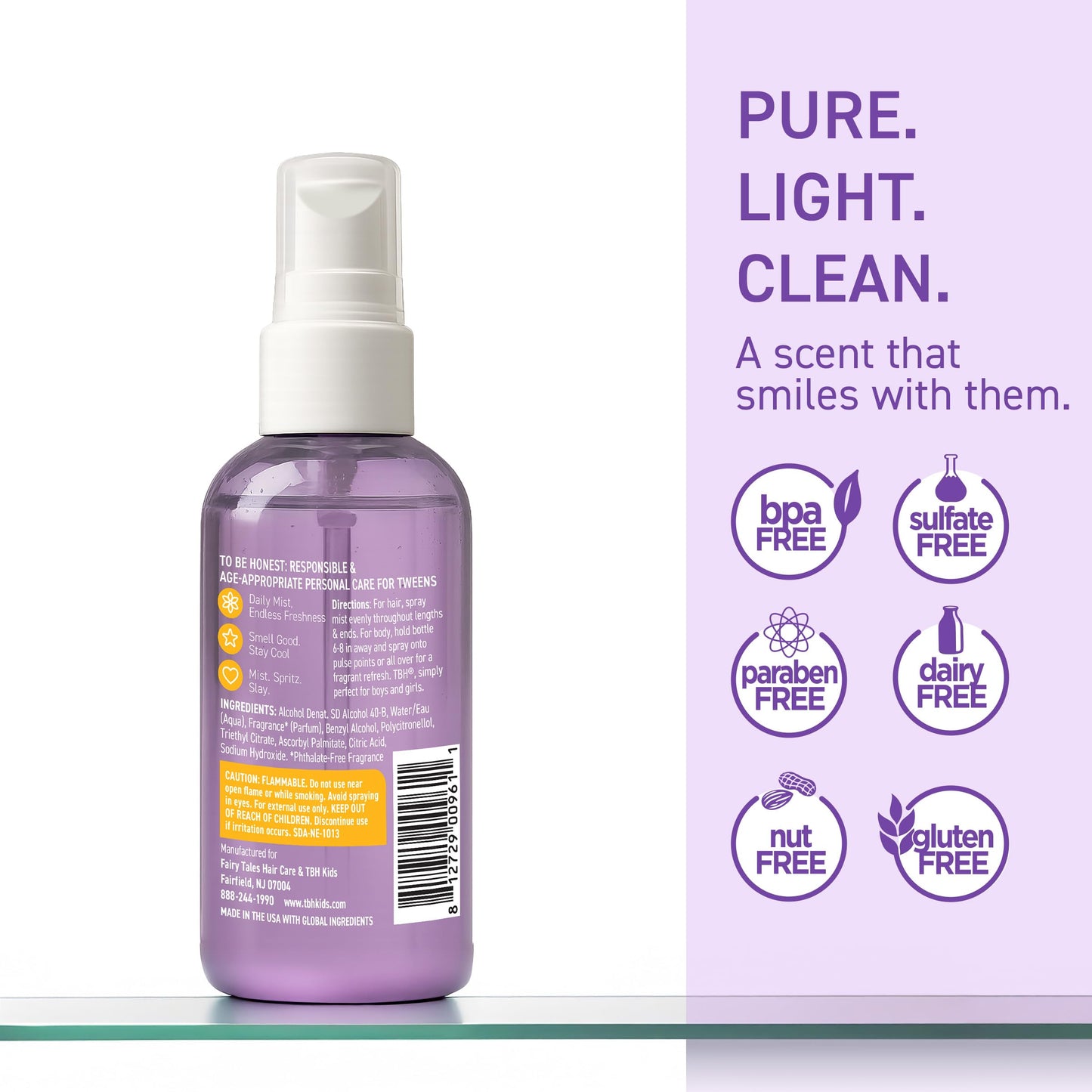 TBH Kids Body Spray & Hair Mist – Clean Body Spray for Girls & Boys – Long-Lasting Scent – Gentle Ingredients, Paraben, Sulfate Free Body Mist for Kids – 3.3oz