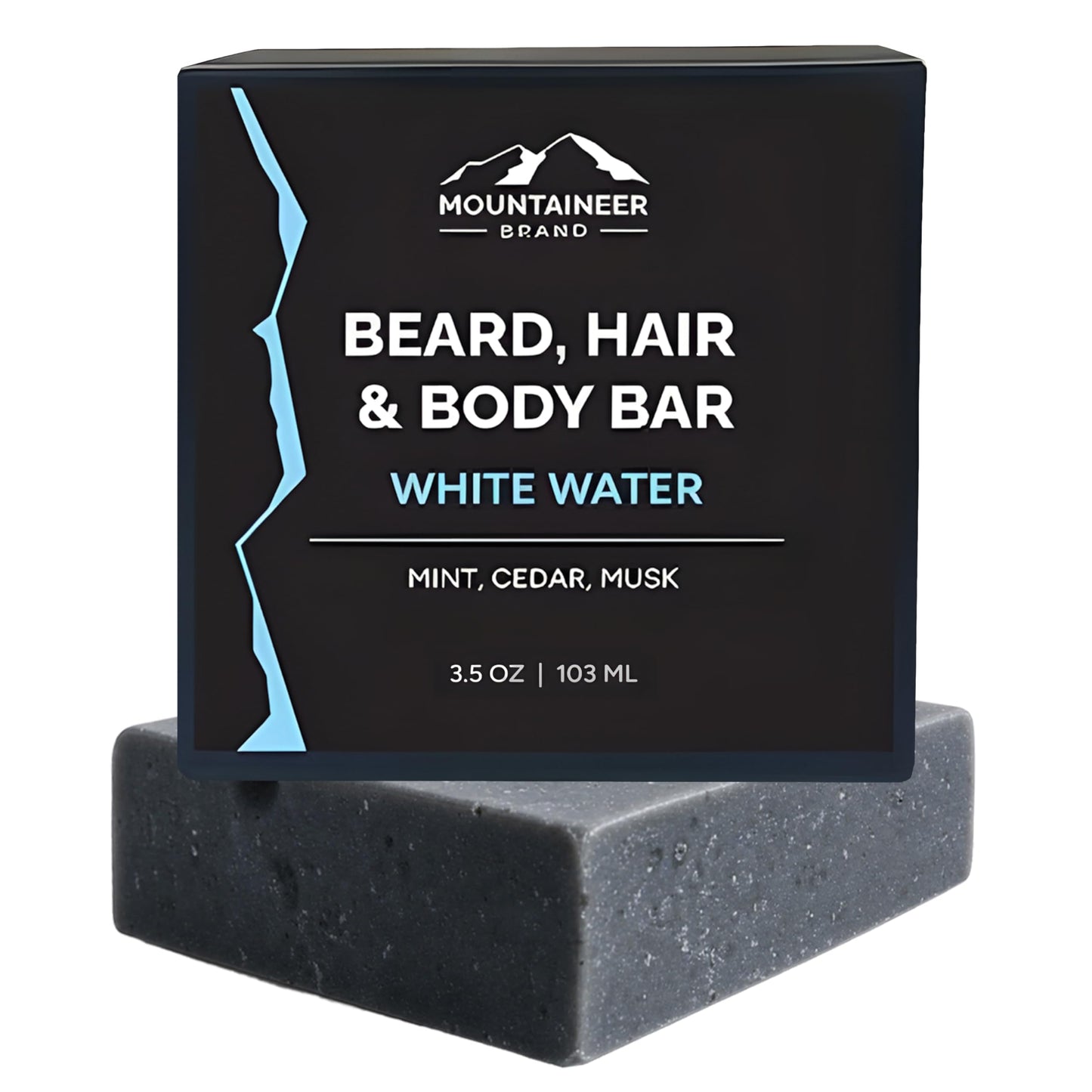 Mountaineer Brand Beard, Hair and Body Bar | Men's Bar Soap for Women too | All Natural Beard Shampoo & Conditioner | Face Wash | Body Scrub | For Sensitive Skin | Handcrafted White Water Scent 4oz