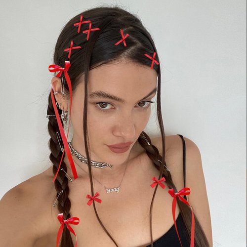 SAOROPEB Mini Hair Bows for Women Girls Cute Hair Clips Small Alligator Long Tail Hair Ribbon Accessories -3 Styles -22P - Red