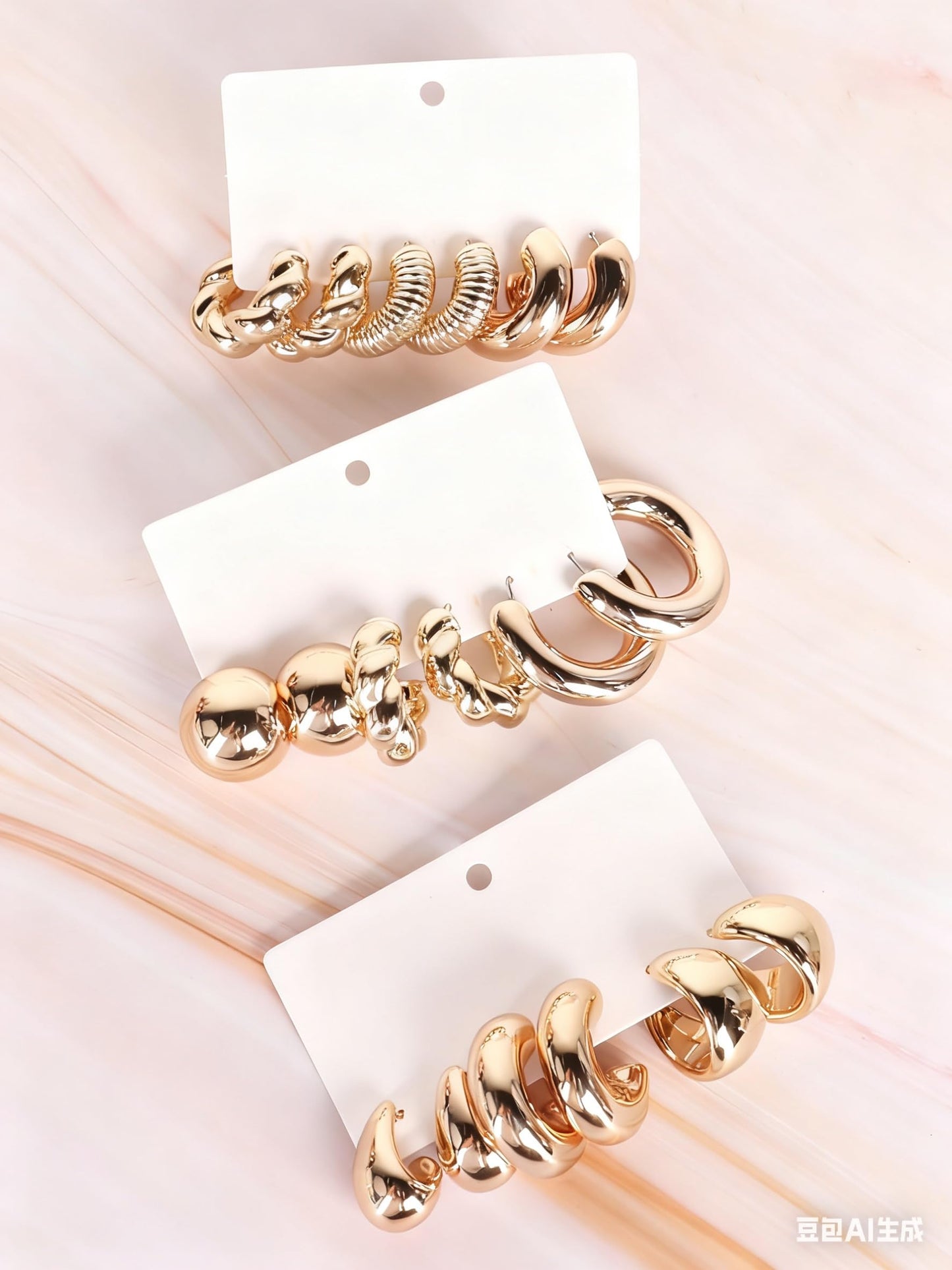 9 Pairs 14K Gold Hoop Earrings for Women, Fashion Hypoallergenic Chunky Twisted Open Hoops Dangle Earrings Set for Birthday Party Christmas Fashion Jewelry Gift