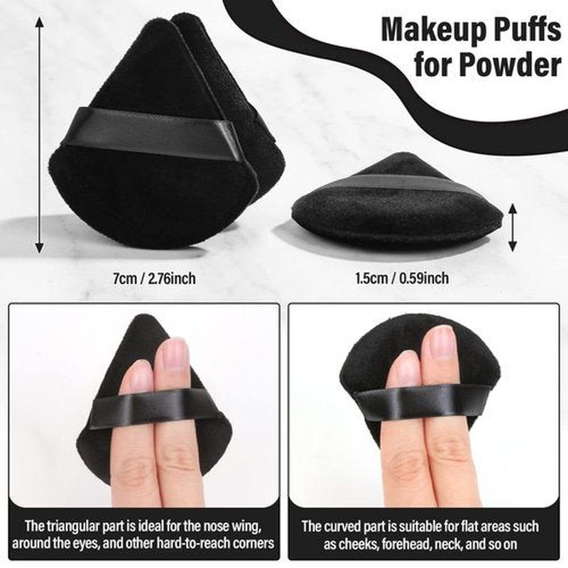 Thrilez 20pcs Triangle Powder Puff, Loose Powder Puffs Makeup Puff for Face Powder, Setting Powder Puff for Make Up, Face Puff Pads for Press Powder, Sponge Powder Applicator for Face and Eye (Black)