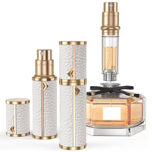 YIERSO Perfume Travel Refillable Bottle,Genuine Leather Bottom-Filling Fragrances Perfume Atomizer,Mini Cologne Dispenser,Portable Sprayer Pocket Size for Cruise Car Trip Purse Gift 5ml (White)