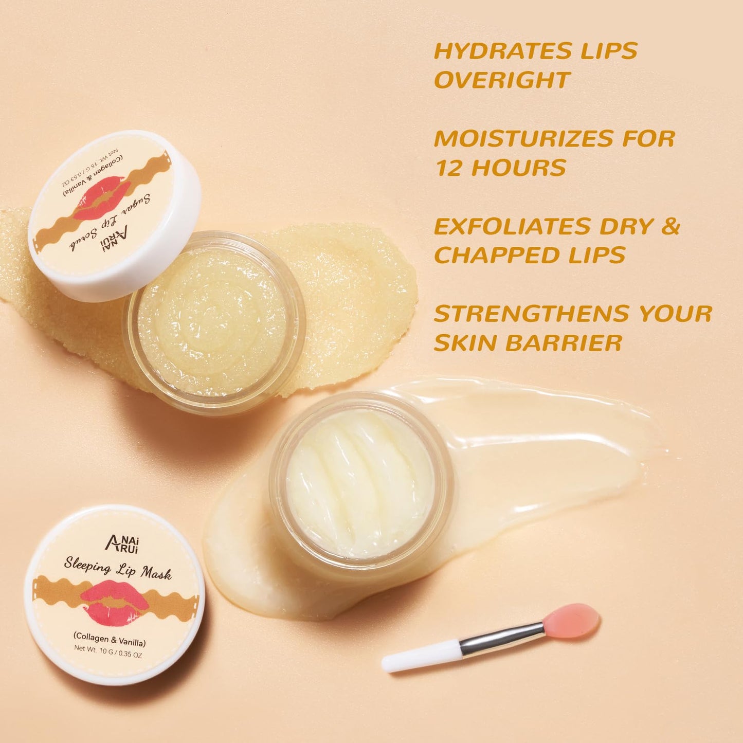 ANAI RUI Lip Mask and Scrub Set, Lip Sleeping Mask & Lip Exfoliator Scrub for Exfoliating, Lip Overnight Treatment, Lip Care Gift Kits for Dry, Chapped & Dark Lips, Holiday Gifts For Girls, Vanilla