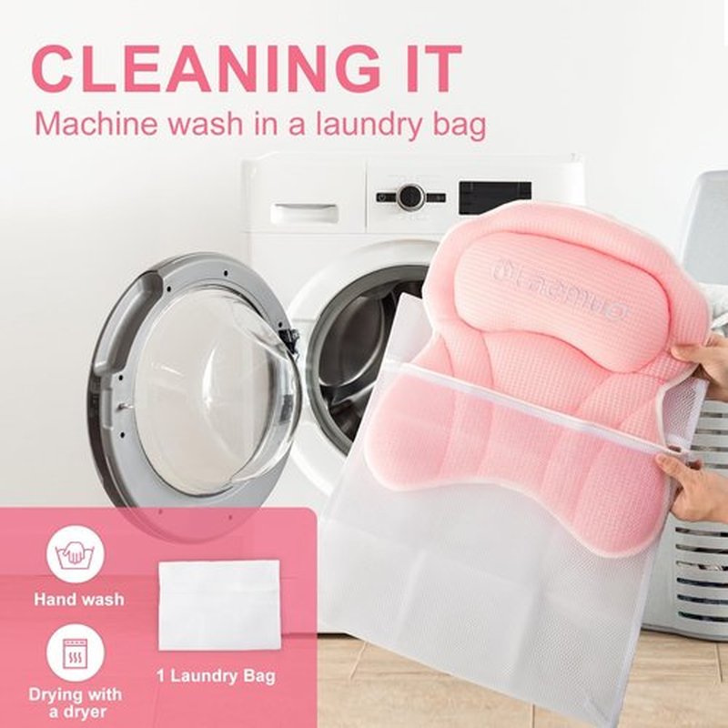 Olaemuo Bath Pillows for Tub, Bath Pillow Luxury Bathtub Pillow, Comfy Bath Tub Pillow for Bathtub for Head and Neck, Bathtub Neck Pillow with Strong Suction Cups for Tub, Bathtub Accessories-Pink