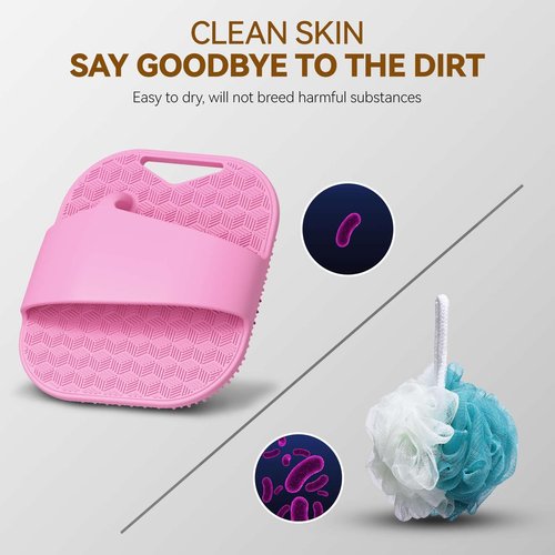 Silicone Body Scrubber for Men & Women, Friendly Shower Body Scrubber for Sensitive Skin, Silicone Loofah Body Scrubber for Showering with Richer Foam Bristles and Anti-Slippery Handle (2 Pack)