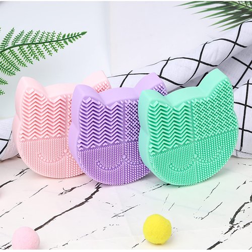 Silicon Makeup Brush Cleaner Mat with Brush Drying Holder Brush Cleaner Mat Portable Cat Shaped Cosmetic Brush Cleaner Pad cleaning mat manual make up brush cleaner cleanser machine(New Grass Green)