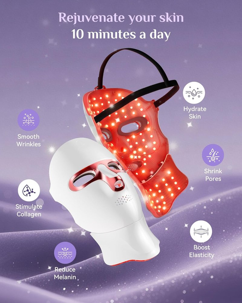 Red Light Therapy Face Mask - Cordless LED Skin Care Device | Rechargeable Pink Mask for Home Use & Travel