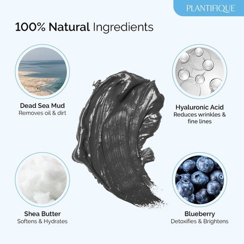 PLANTIFIQUE Dead Sea Mud Mask for Face Body Care with Hyaluronic Acid for Women and Men - Pore Minimizer Skin Care - Deep Cleansing Skin Purifying Face Mask for Blackheads Oily Skin - 8.1oz/240g