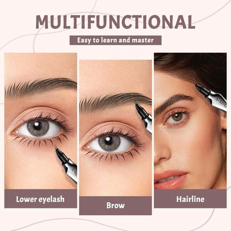 HOSAILY Curved Eyebrow Pen, 2 in 1 Waterproof Long Lasting Eyebrow Pencil Double Tip Lower Eyelash Pencil with 30° Curved Tip, Smudge Proof Microblading Eyebrow Pen Liquid Eye Makeup, 03 Grey