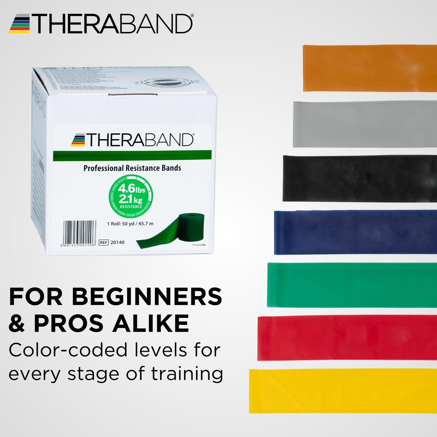 THERABAND Resistance Band 50 Yard Roll, Heavy Green Non-Latex Professional Elastic Bands For Upper & Lower Body Exercise, Physical Therapy, Pilates, & Rehab, Dispenser Box, Level 4