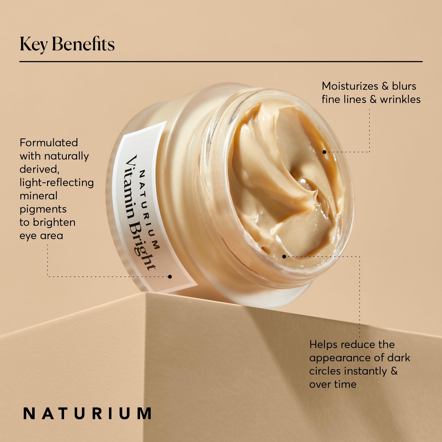 Naturium Vitamin Bright Illuminating Eye Cream, Under Eye Repair Cream for Dark Circles, with Vitamin K, Phyto-Complex, & Mineral Pigments, Light/Medium, 0.5 oz