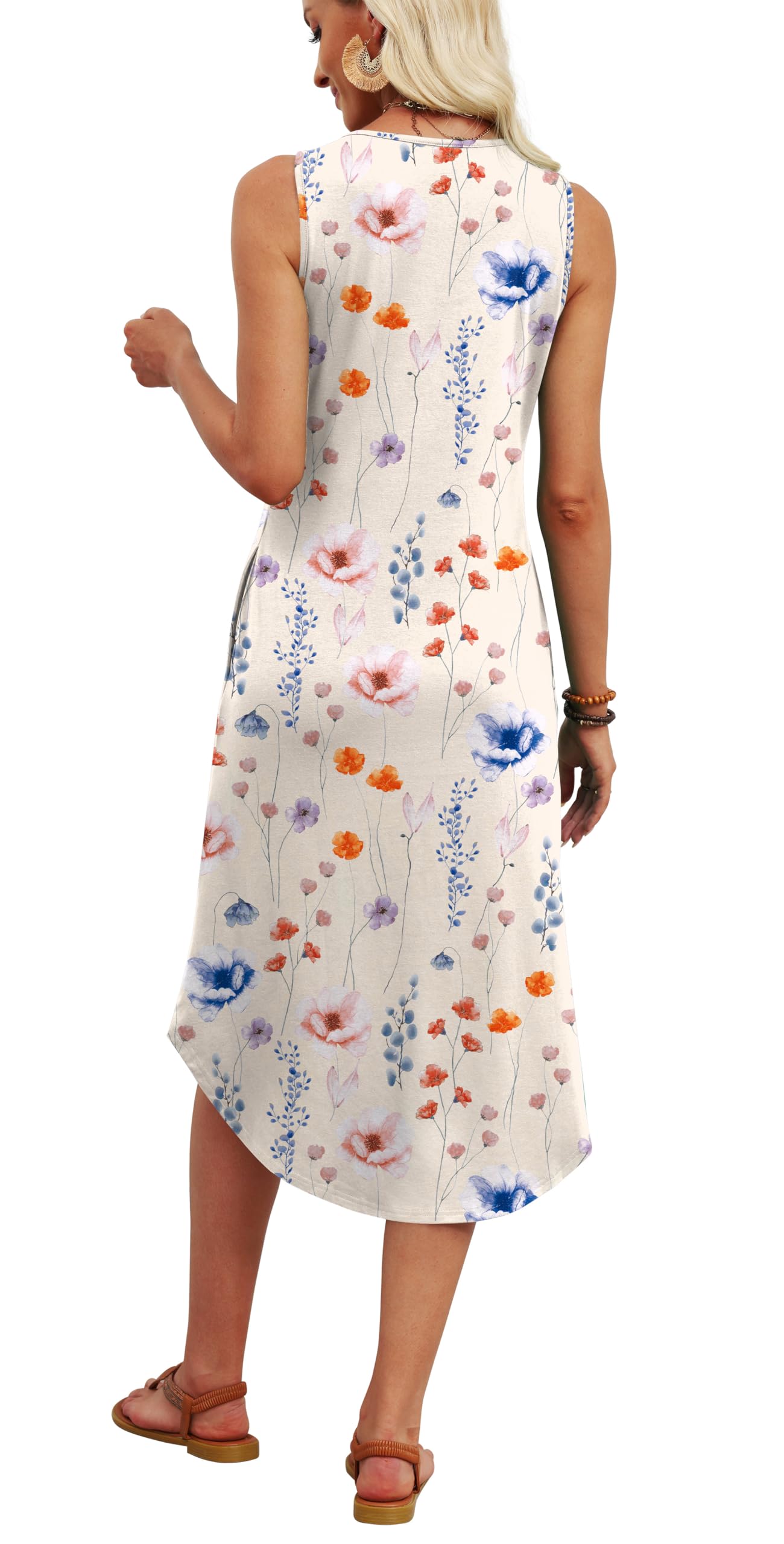 WIHOLL Summer Dresses for Women 2026 Button Front Sleeveless Casual Midi Dress Beach Vacation Sundresses with Pockets